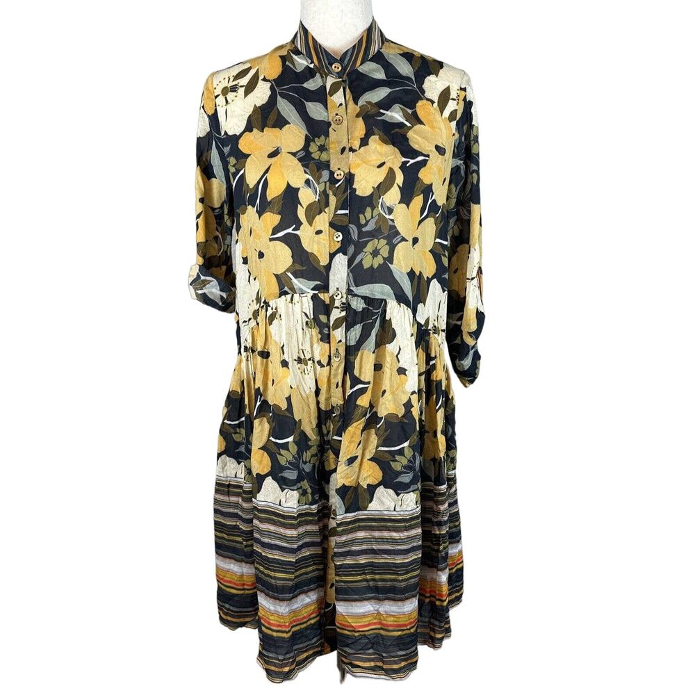 Blank London Womens Be A Good Girl Shirt Dress XS Floral Multicolor 3/4 Sleeve